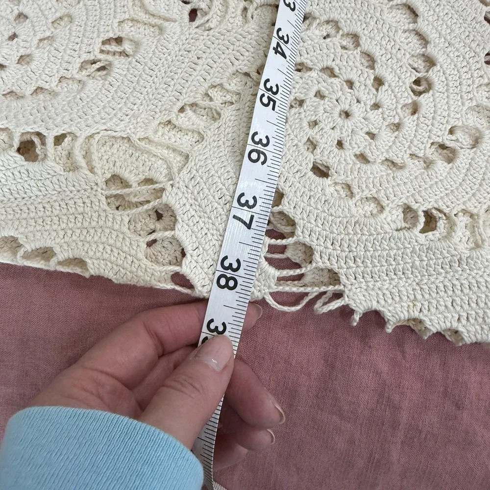 Hand Crocheted Lace Bedspread Queen Neutral‎ Swirl Blanket Vtg Handmade Beige